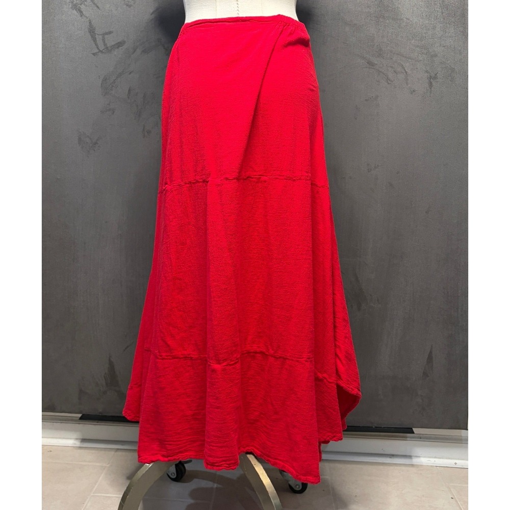 Oh My Gauze Skirt Womens XL Red Lagenlook Cotton Textured Maxi Artsy Boho Resort